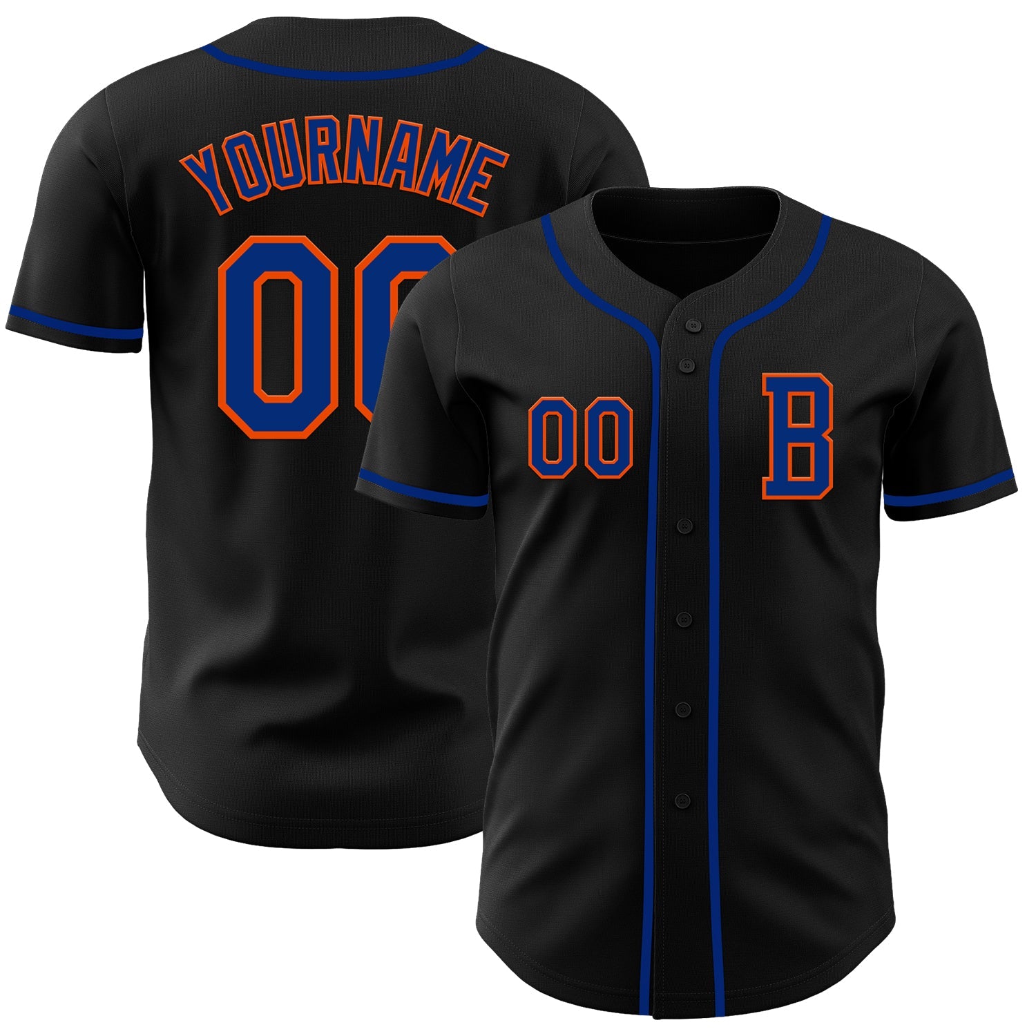 Custom Black Royal-Orange Authentic Baseball Jersey - Main View