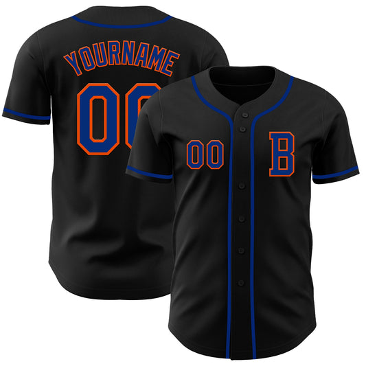 Custom Black Royal-Orange Authentic Baseball Jersey - Main View