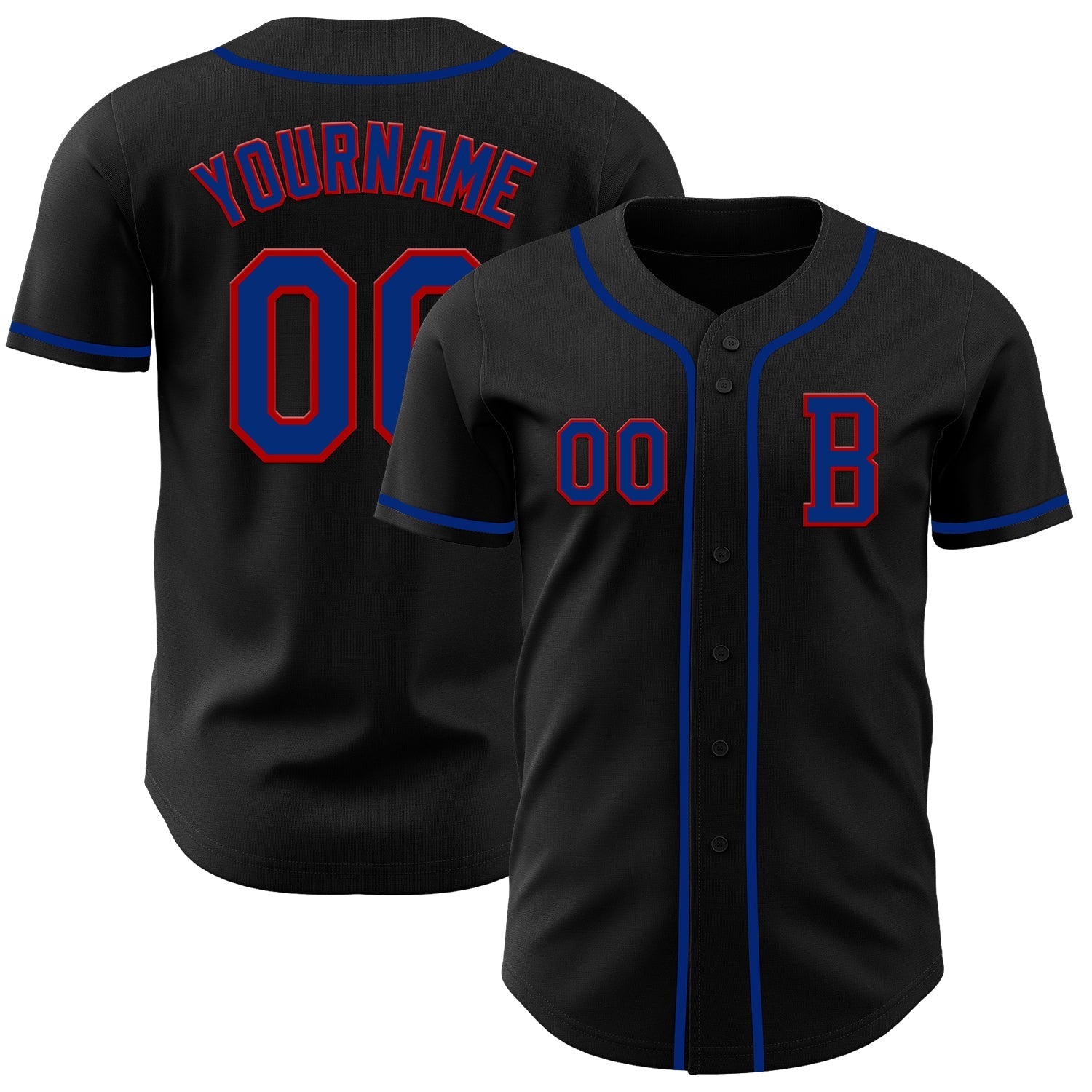 Custom Black Royal-Red Authentic Baseball Jersey - Main View