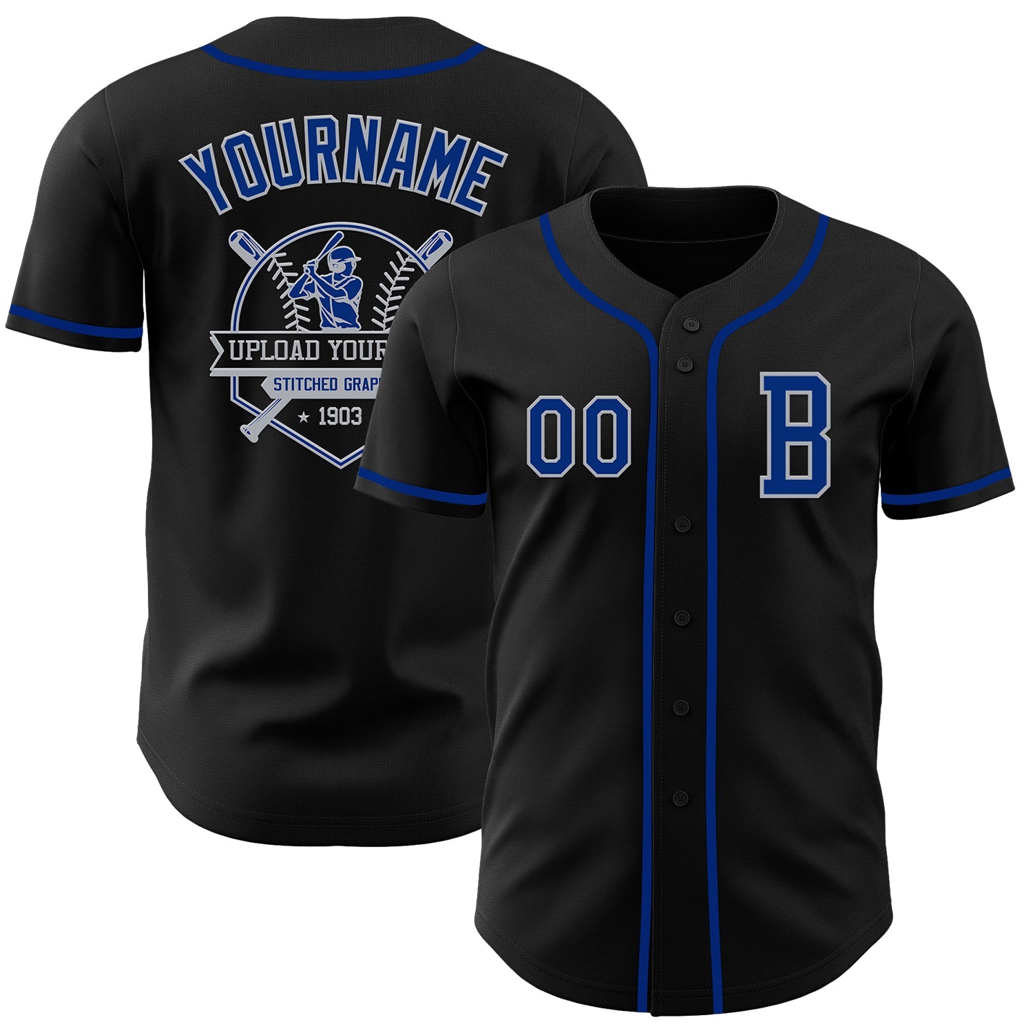 Custom Black Royal-Gray Authentic Baseball Jersey view 5
