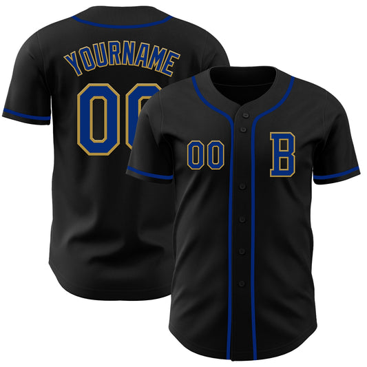 Custom Black Royal-Old Gold Authentic Baseball Jersey - Main View