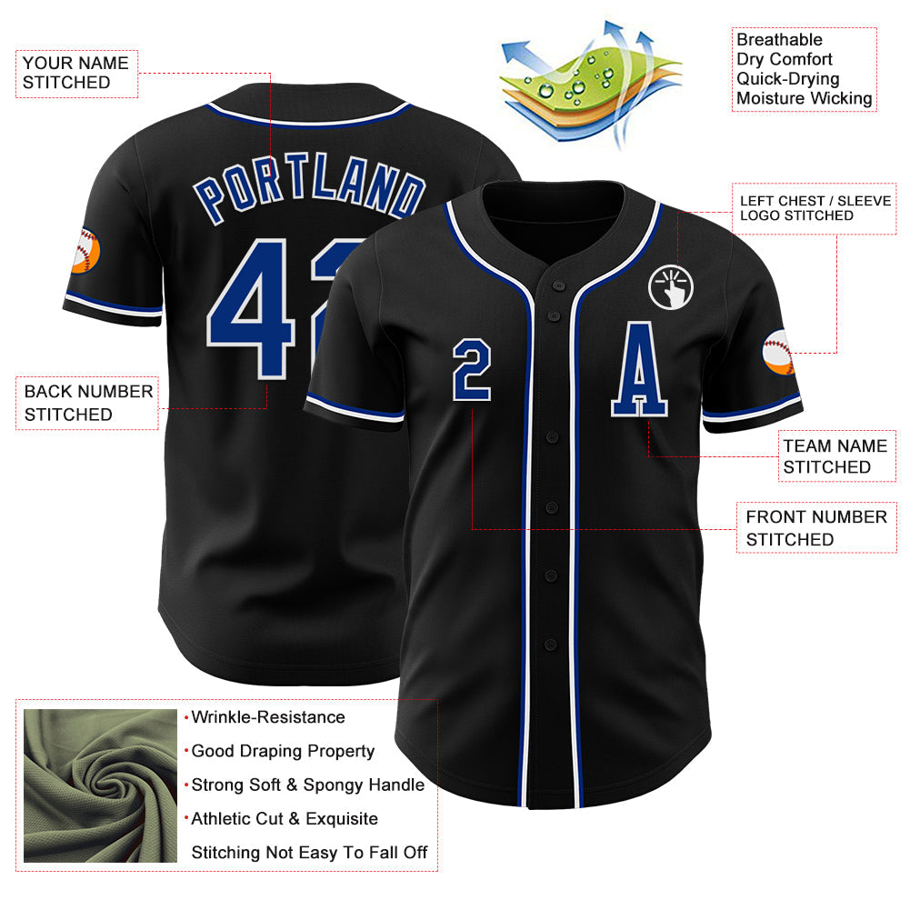 Custom Black Royal-White Authentic Baseball Jersey view 2