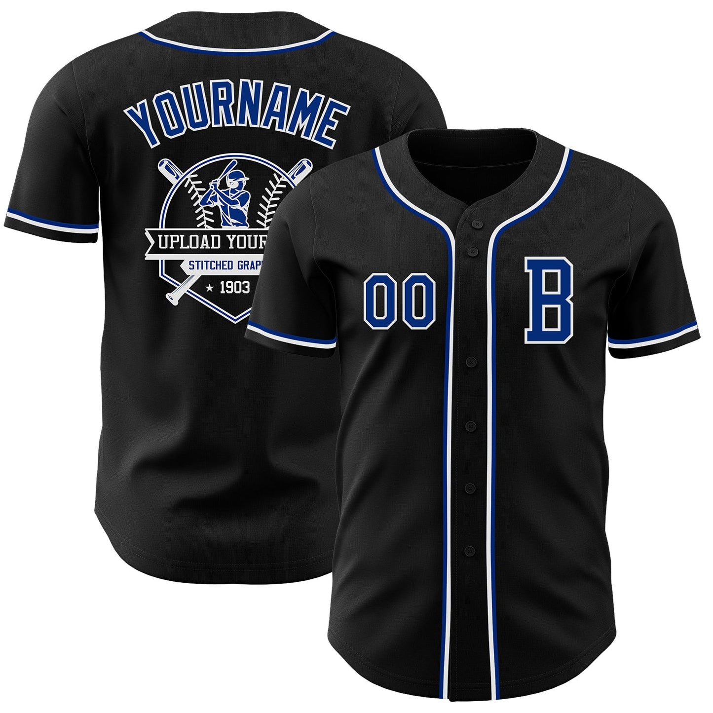 Custom Black Royal-White Authentic Baseball Jersey view 5