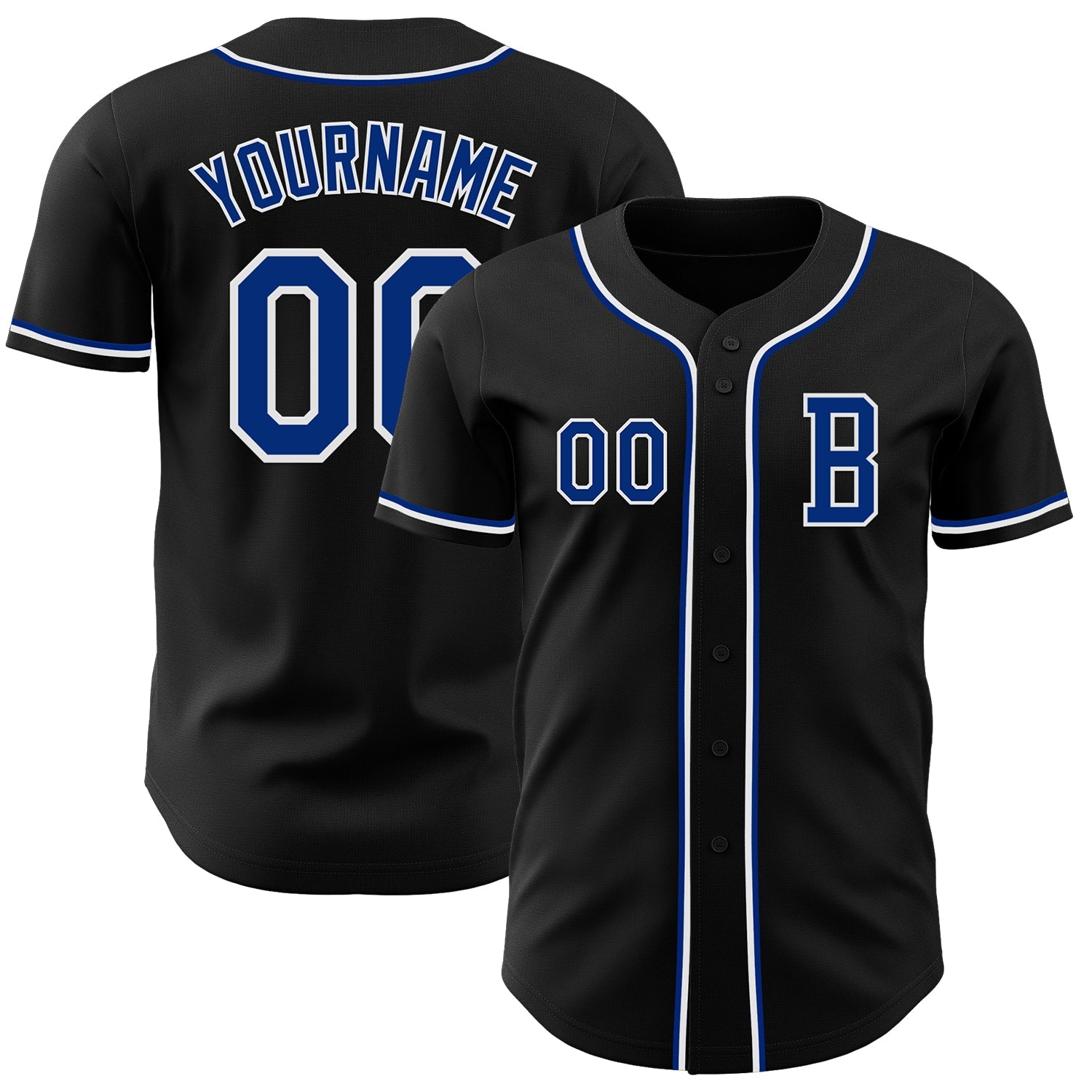 Custom Black Royal-White Authentic Baseball Jersey - Main View