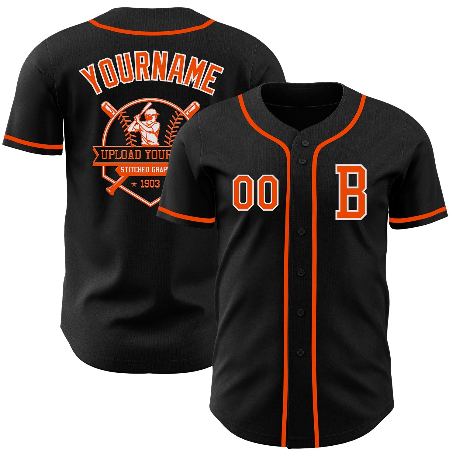 Custom Black Orange-White Authentic Baseball Jersey view 5