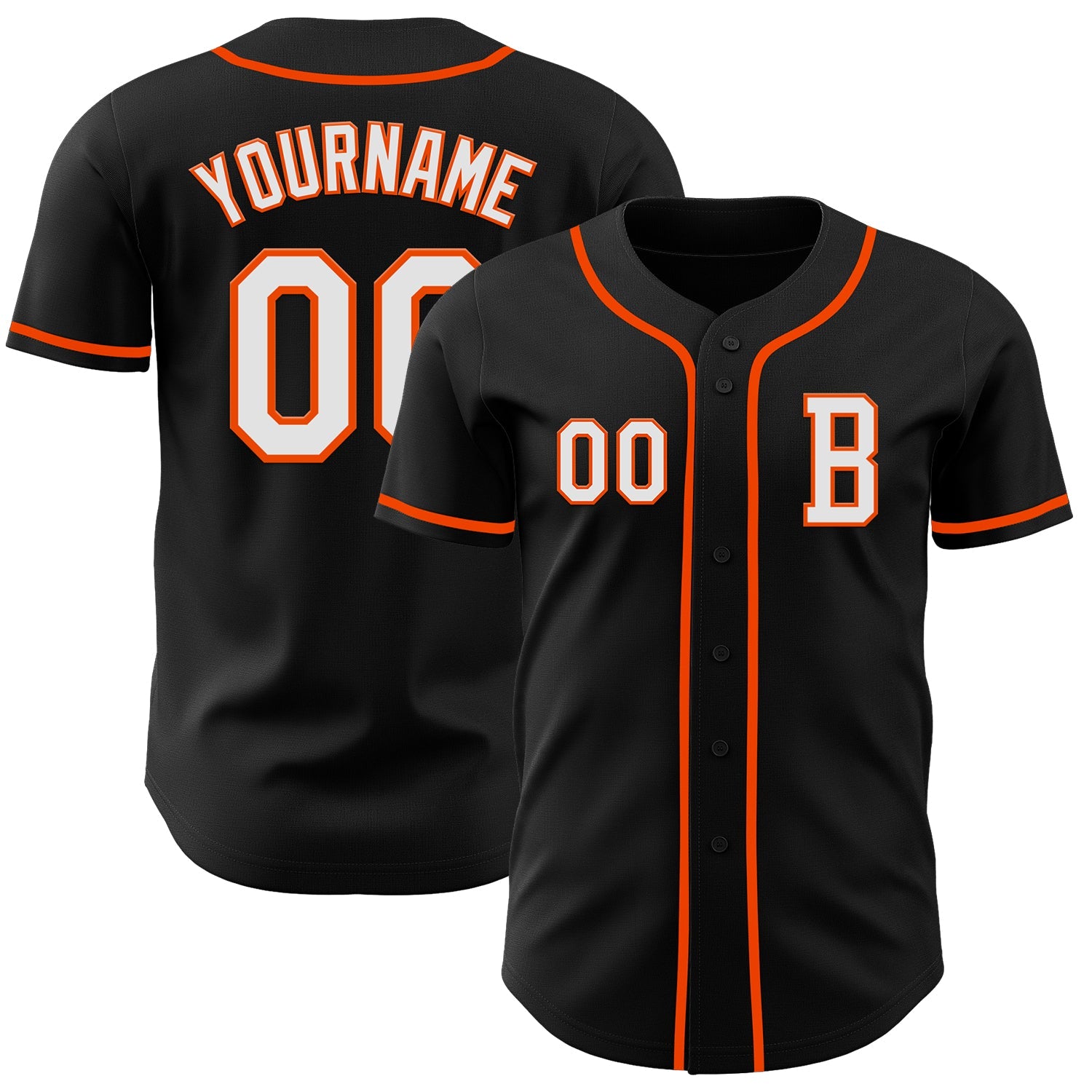Custom Black White-Orange Authentic Baseball Jersey - Main View