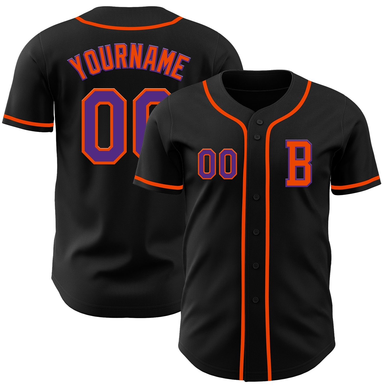 Custom Black Purple-Orange Authentic Baseball Jersey - Main View
