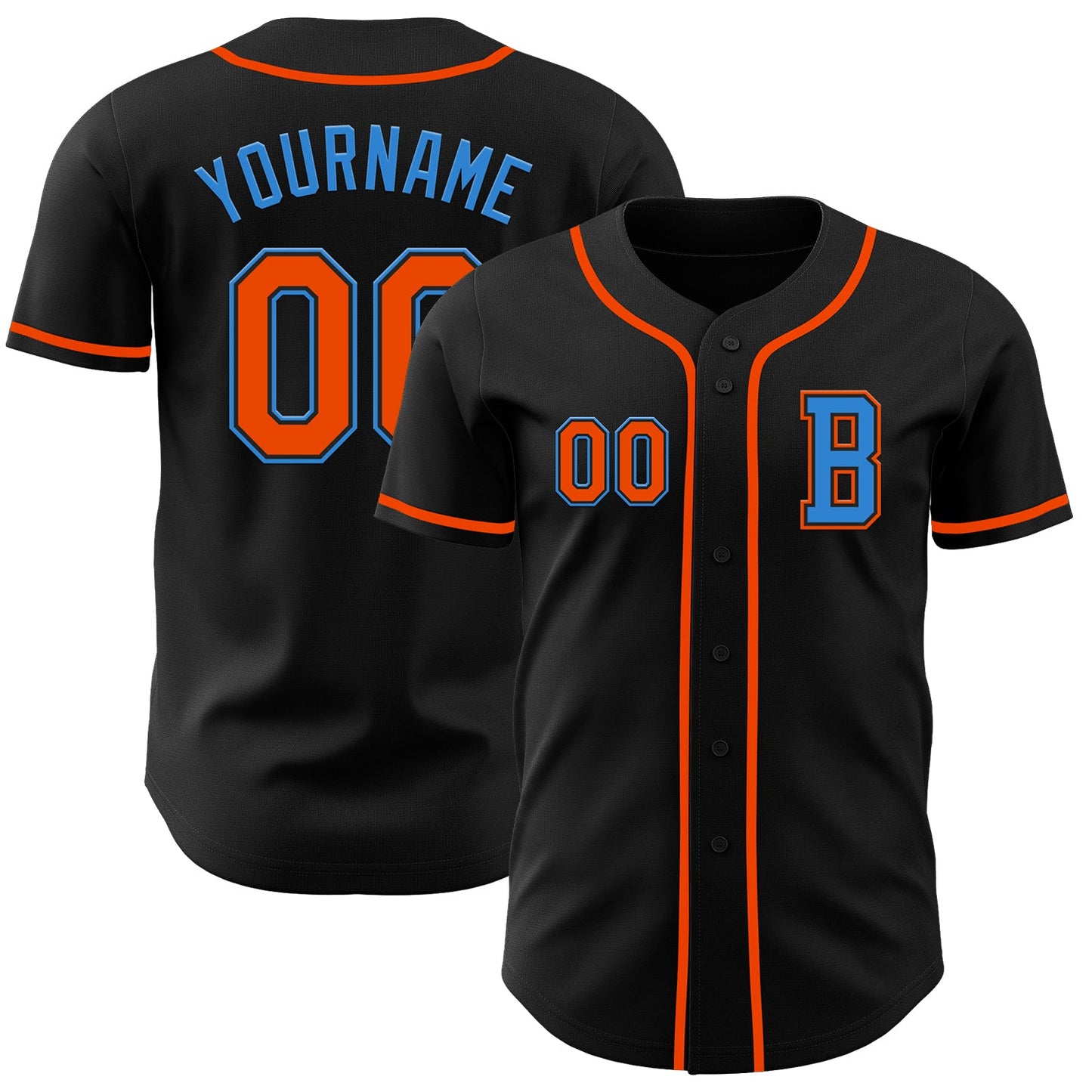 Custom Black Orange-Electric Blue Authentic Baseball Jersey - Main View
