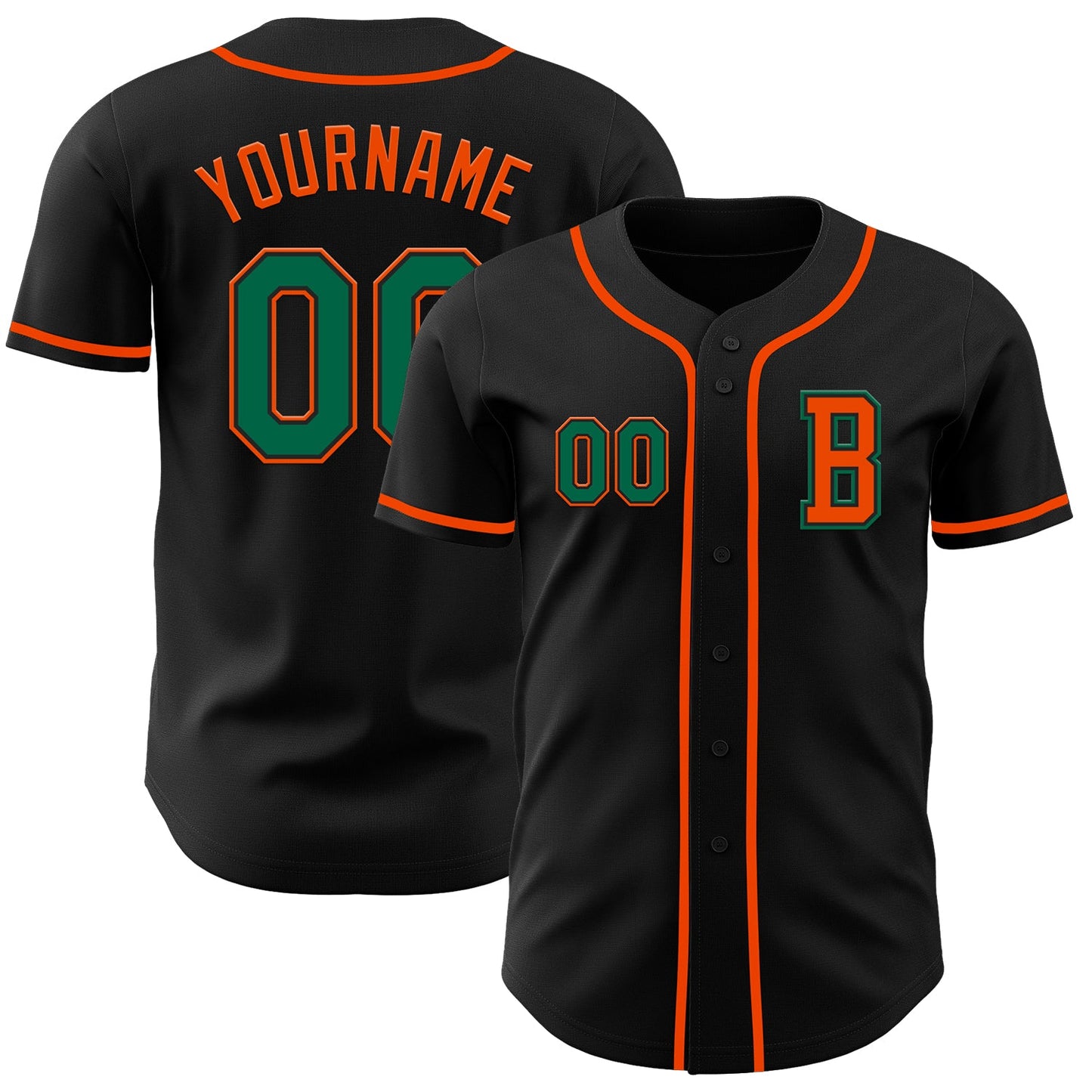 Custom Black Kelly Green-Orange Authentic Baseball Jersey - Main View