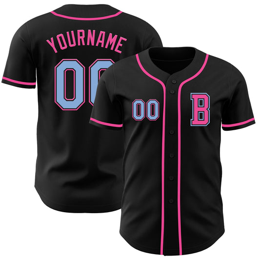 Custom Black Light Blue-Pink Authentic Baseball Jersey - Main View