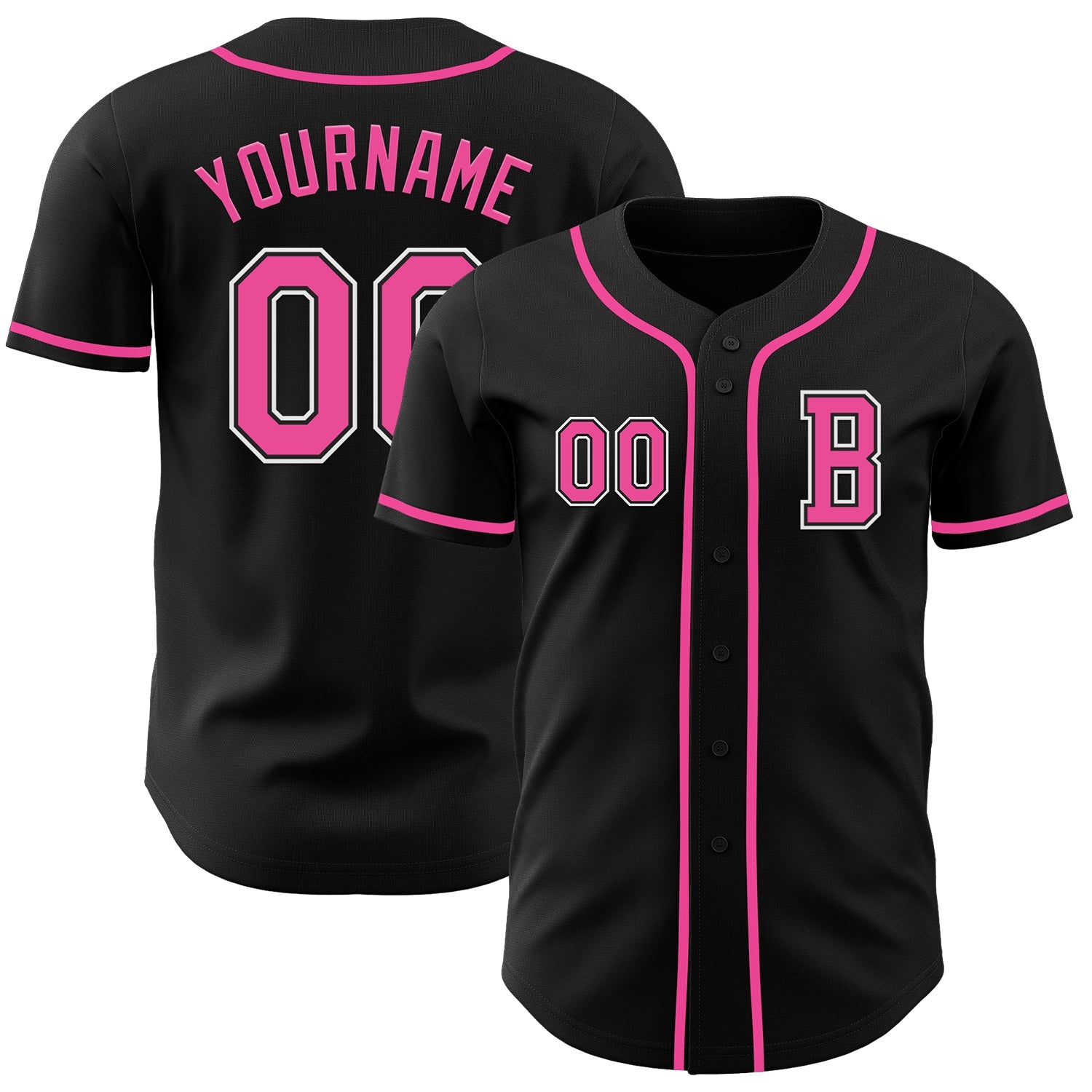Custom Black Pink-White Authentic Baseball Jersey - Main View