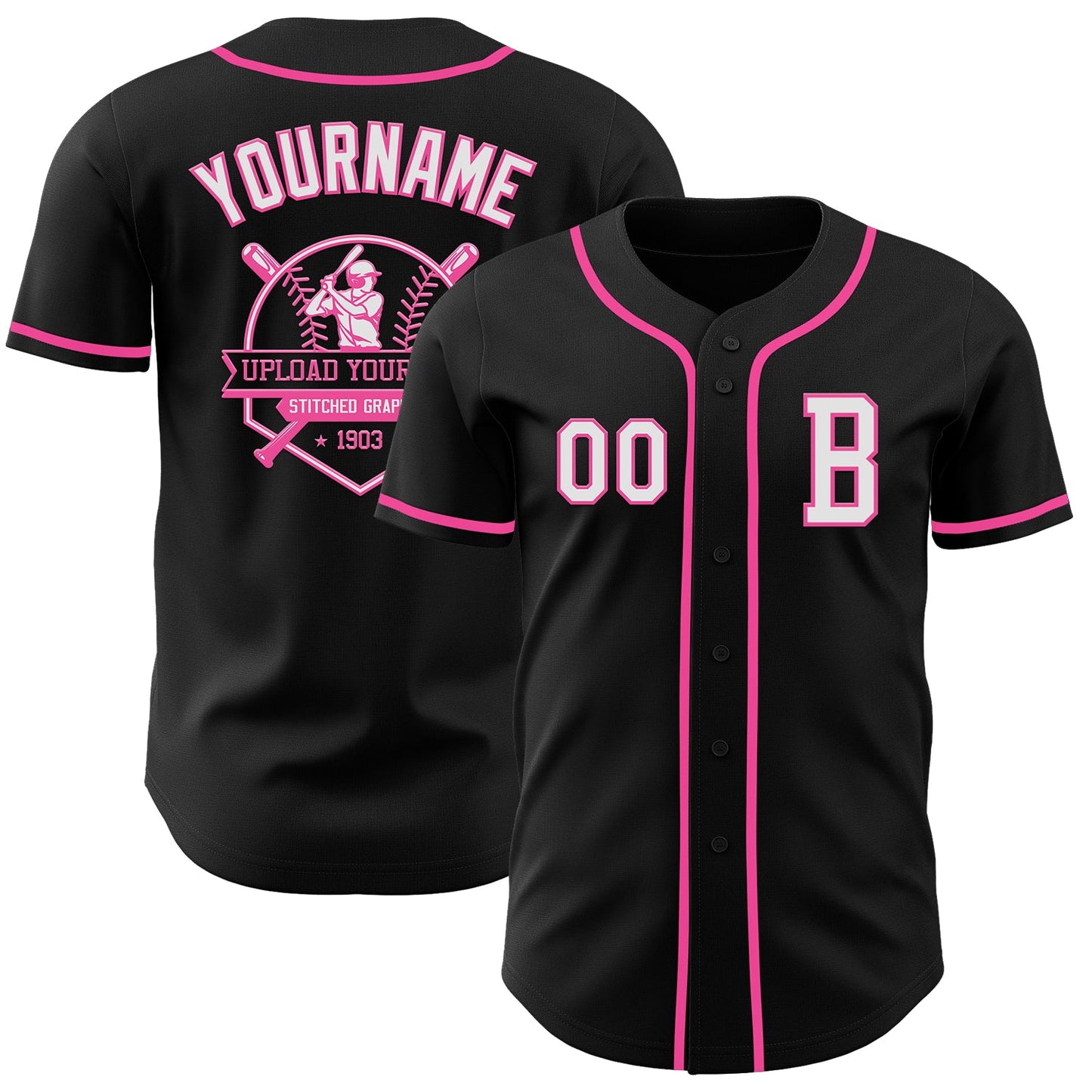 Custom Black White-Pink Authentic Baseball Jersey view 5