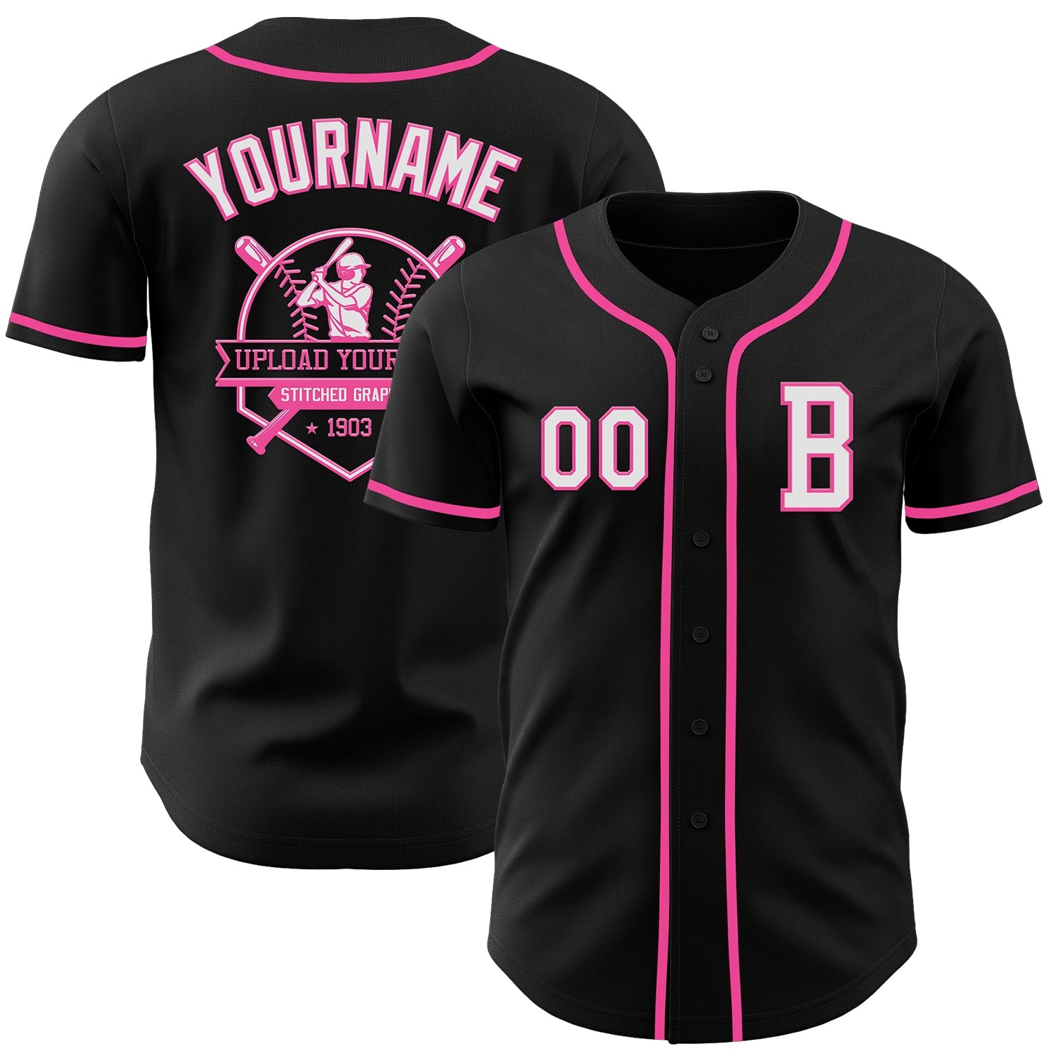 Custom Black White-Pink Authentic Baseball Jersey view 5