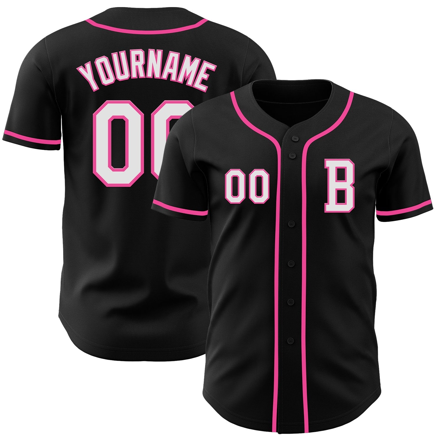 Custom Black White-Pink Authentic Baseball Jersey - Main View