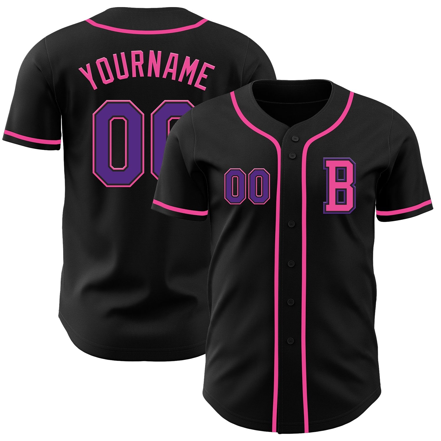 Custom Black Purple-Pink Authentic Baseball Jersey - Main View