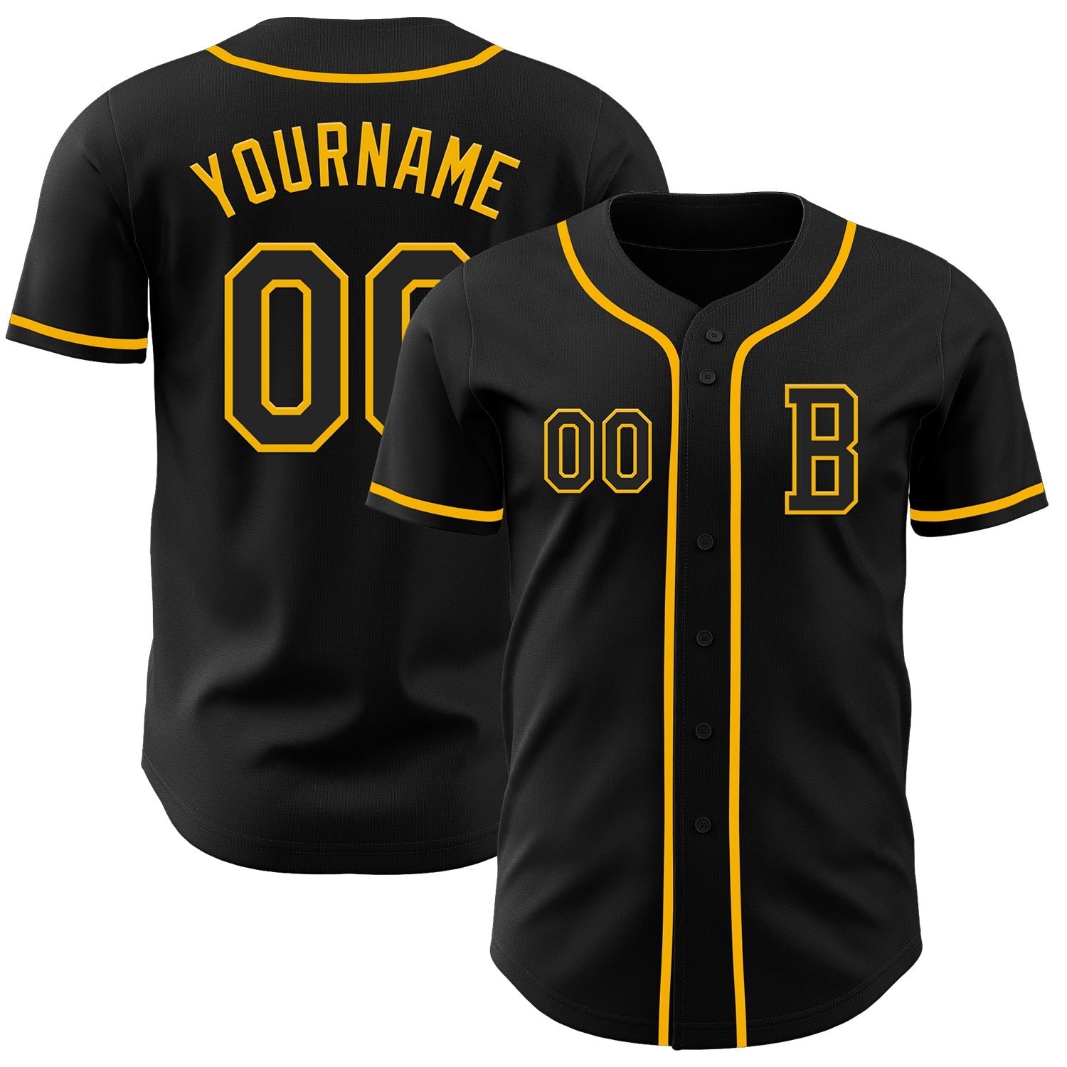 Custom Black Gold Authentic Baseball Jersey - Main View