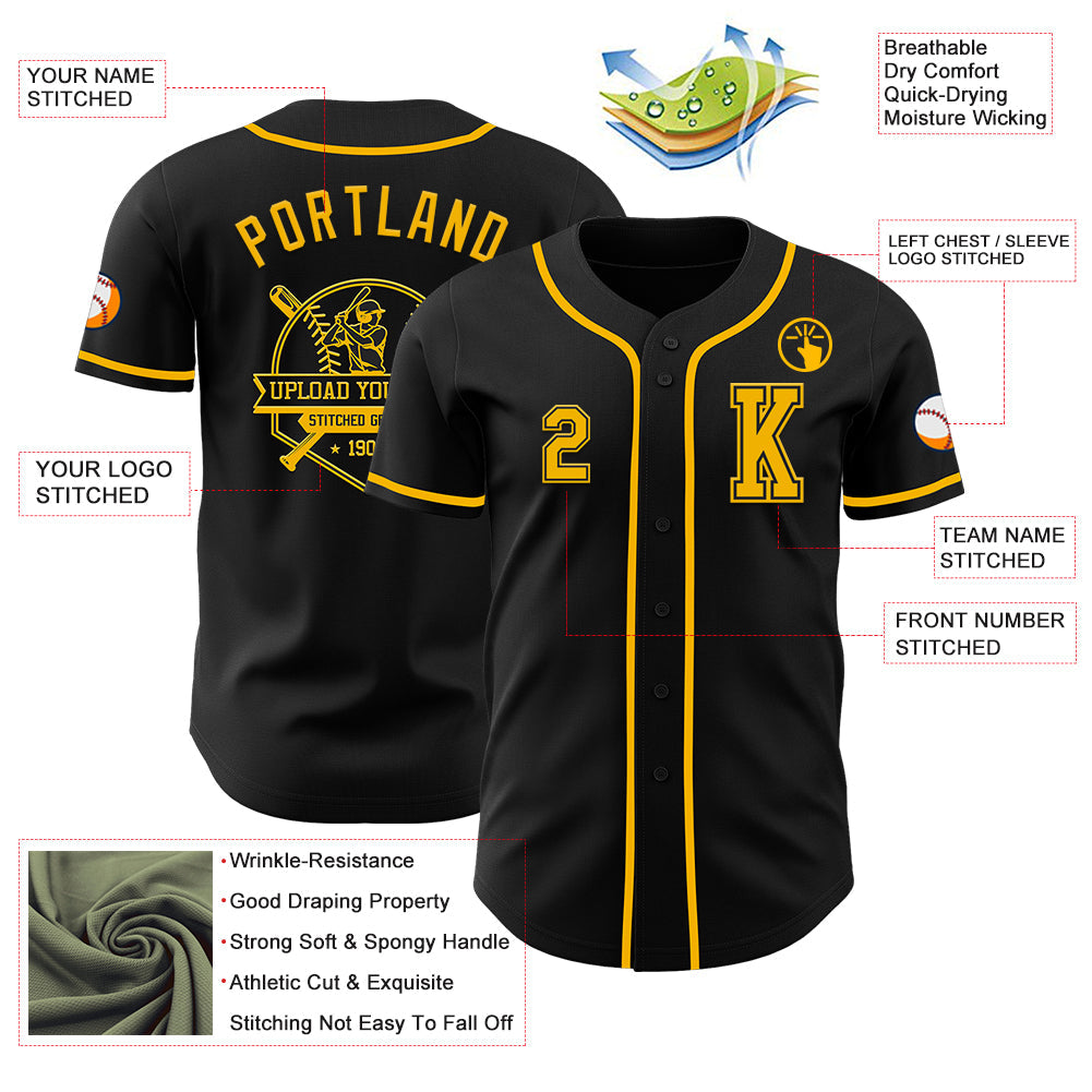Custom Black Gold Authentic Baseball Jersey view 6