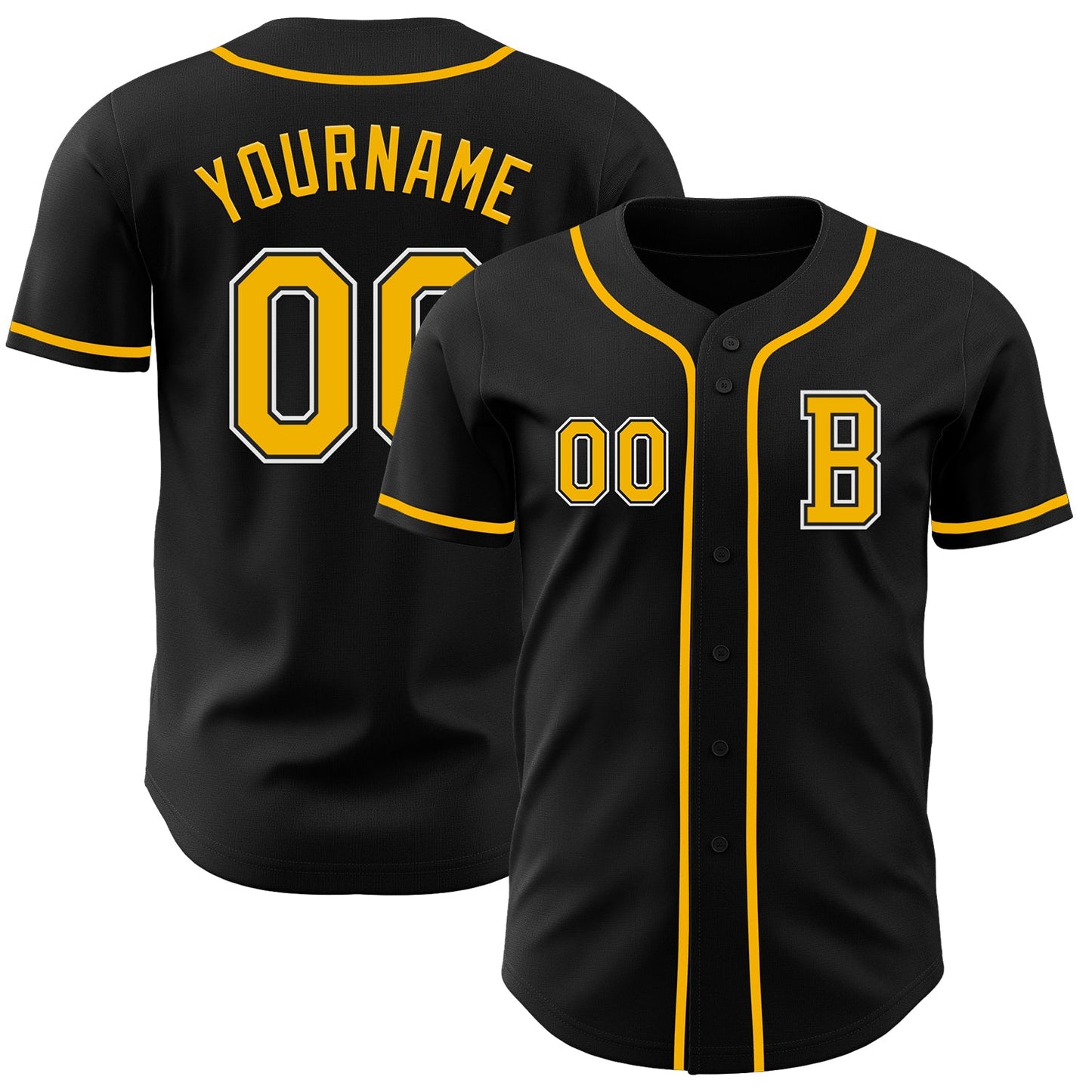Custom Black Gold-White Authentic Baseball Jersey - Main View