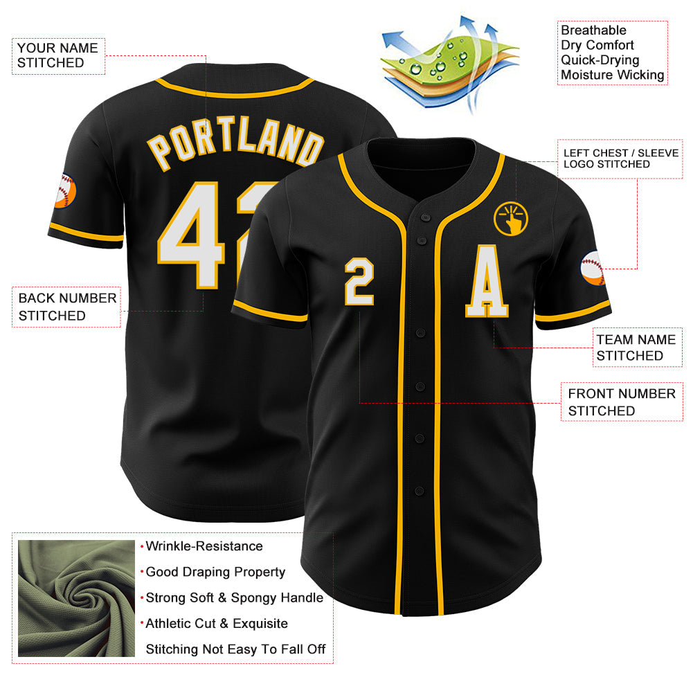 Custom Black White-Gold Authentic Baseball Jersey view 2