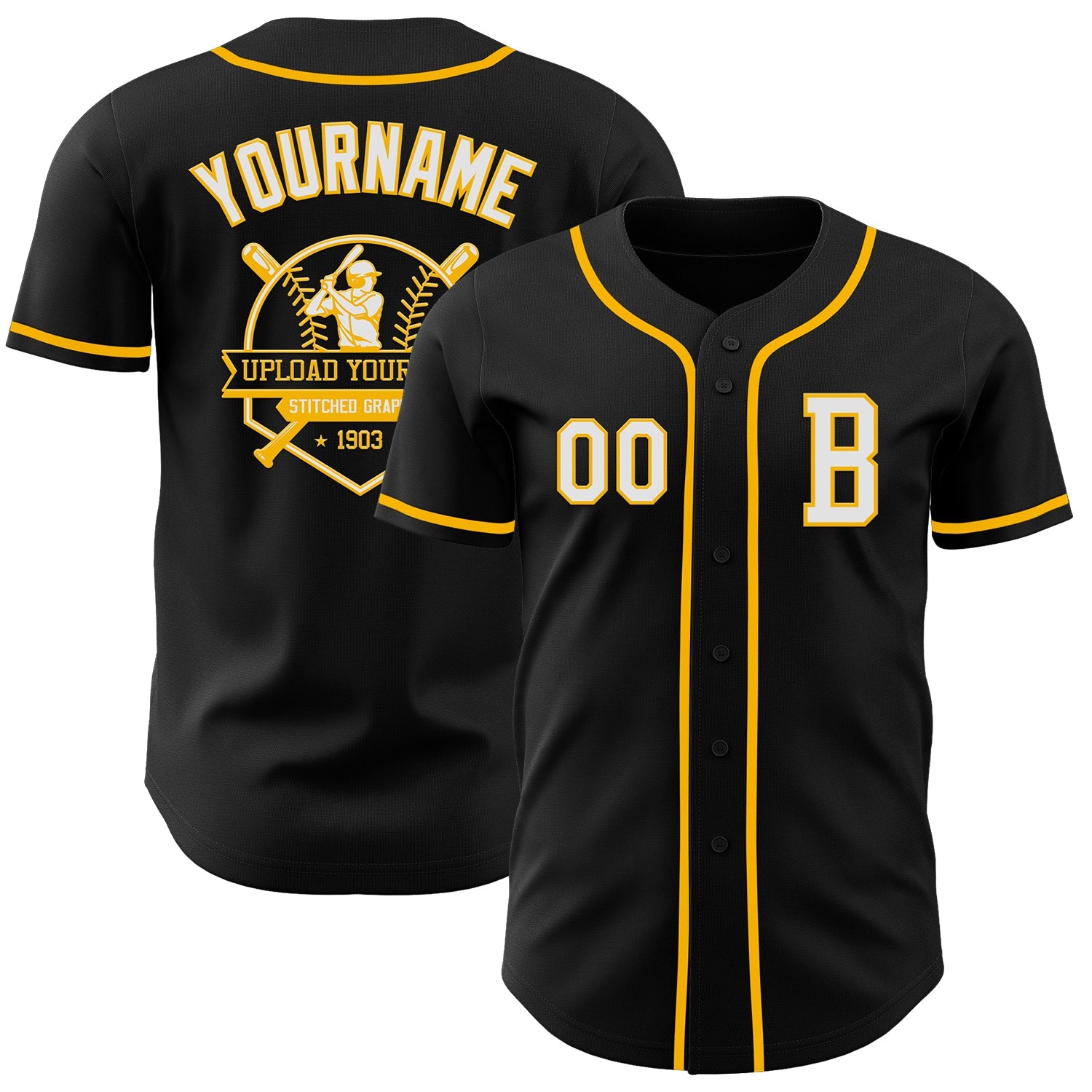 Custom Black White-Gold Authentic Baseball Jersey view 5