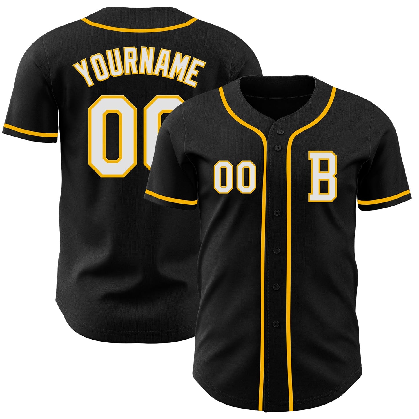 Custom Black White-Gold Authentic Baseball Jersey - Main View