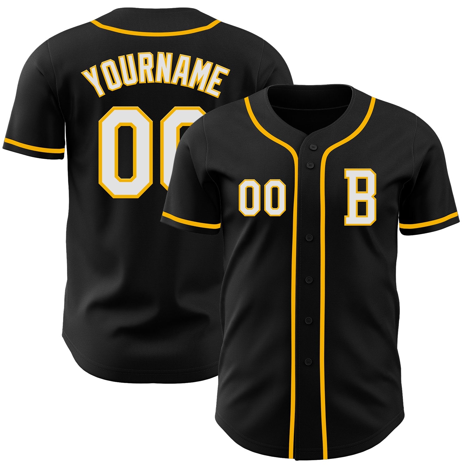 Custom Black White-Gold Authentic Baseball Jersey - Main View