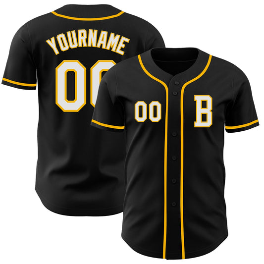 Custom Black White-Gold Authentic Baseball Jersey - Main View