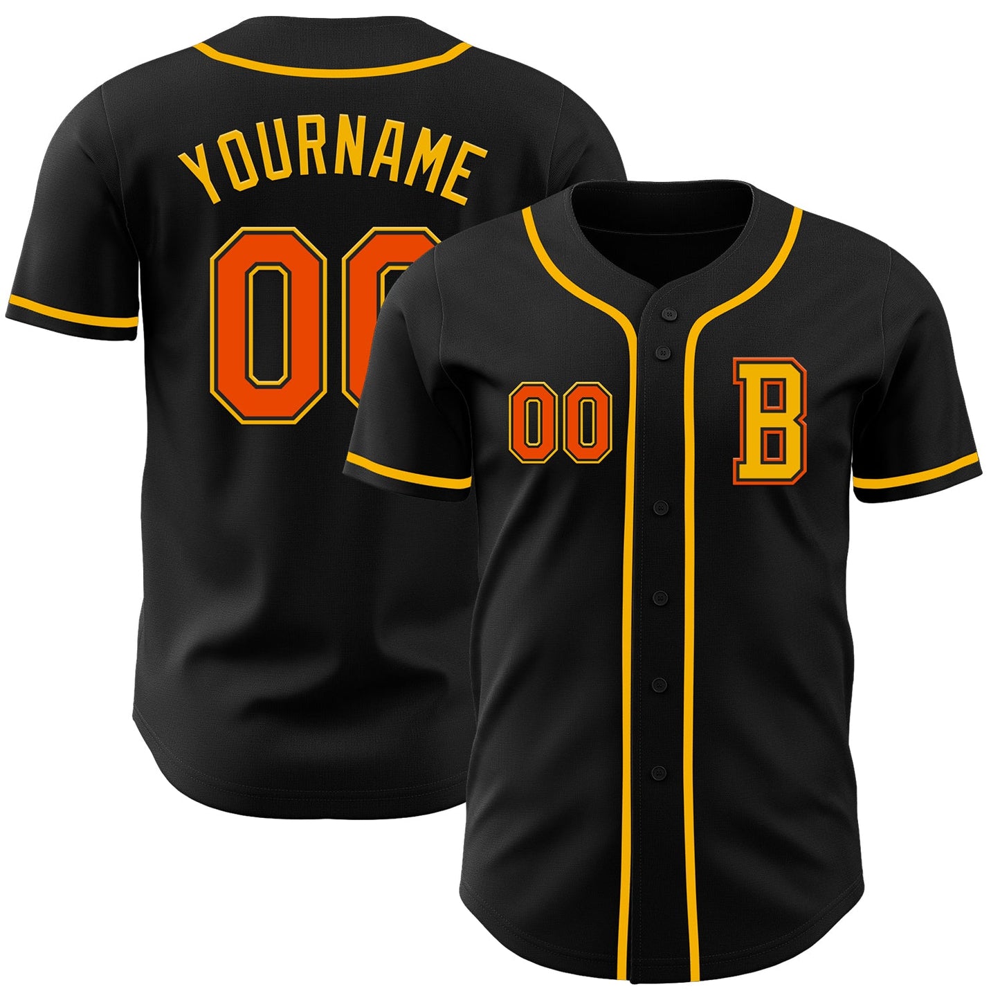 Custom Black Orange-Gold Authentic Baseball Jersey - Main View
