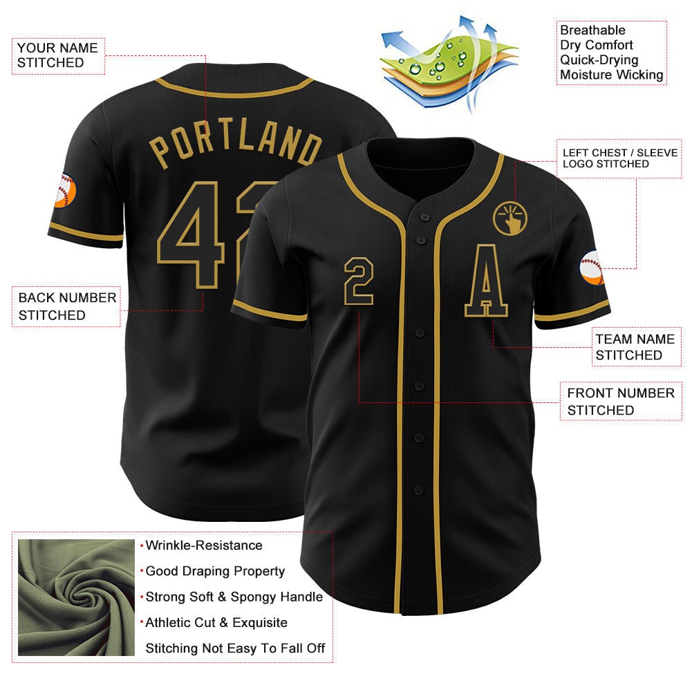 Custom Black Old Gold Authentic Baseball Jersey view 2