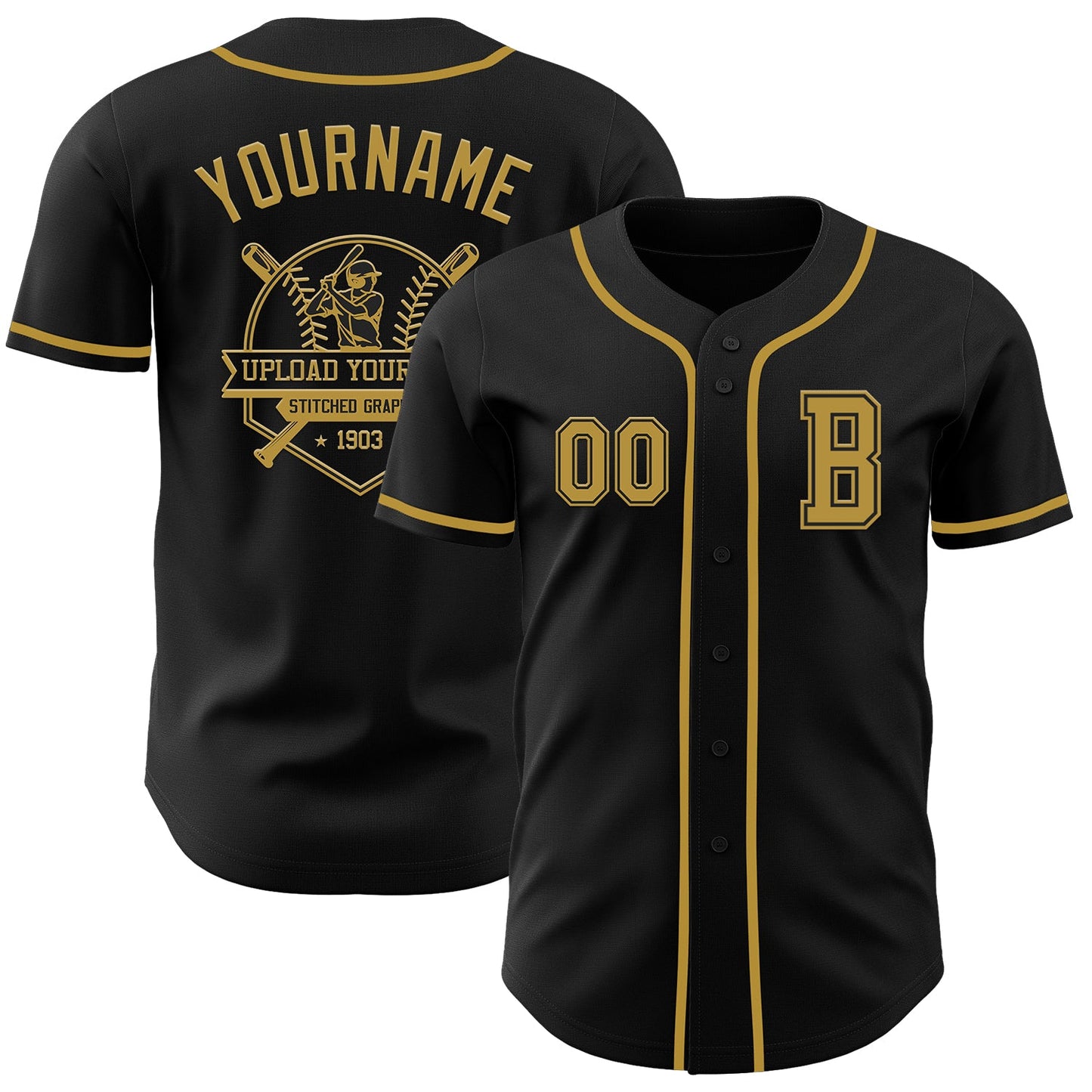 Custom Black Old Gold Authentic Baseball Jersey view 5