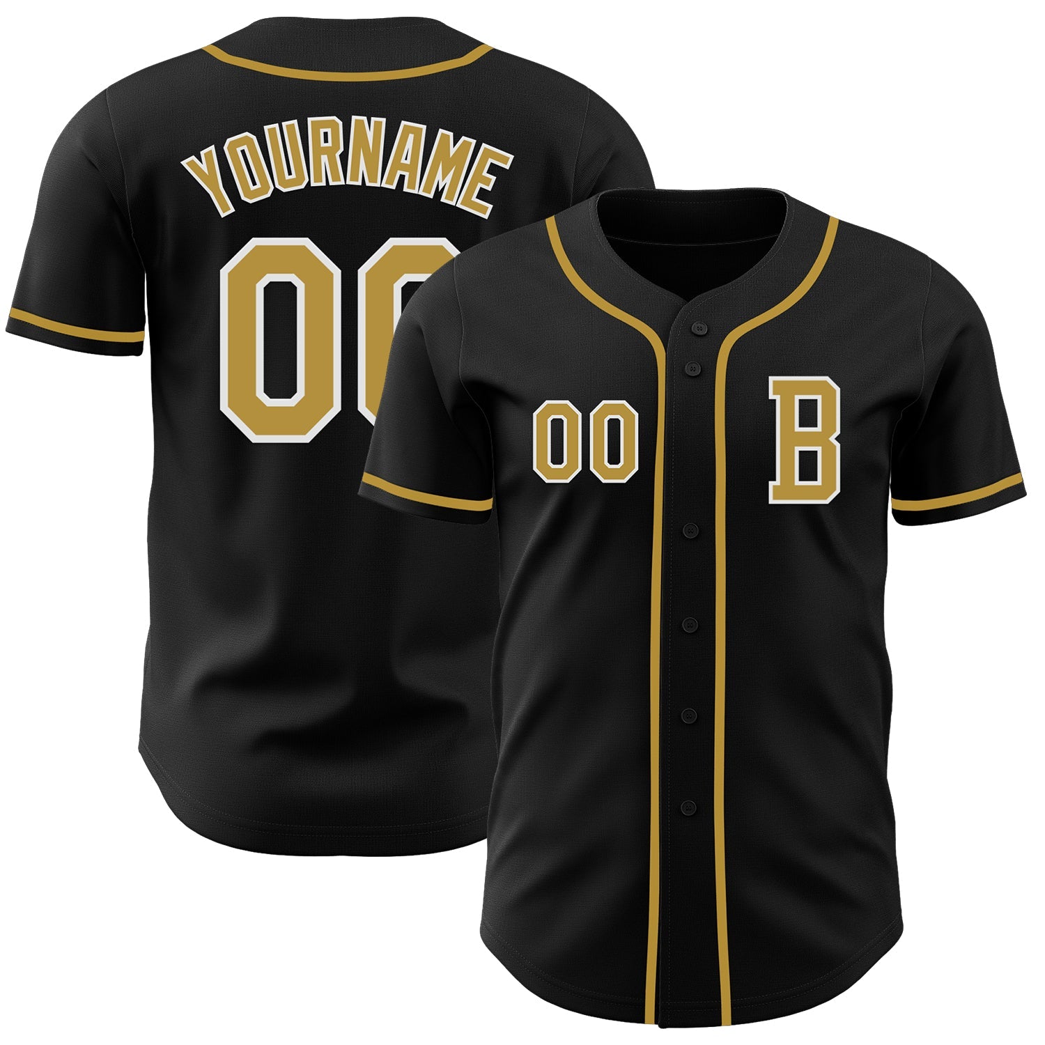 Custom Black Old Gold-White Authentic Baseball Jersey - Main View