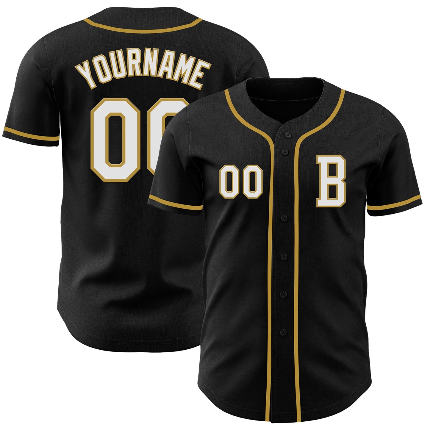 Custom Black White-Old Gold Authentic Baseball Jersey - Main View