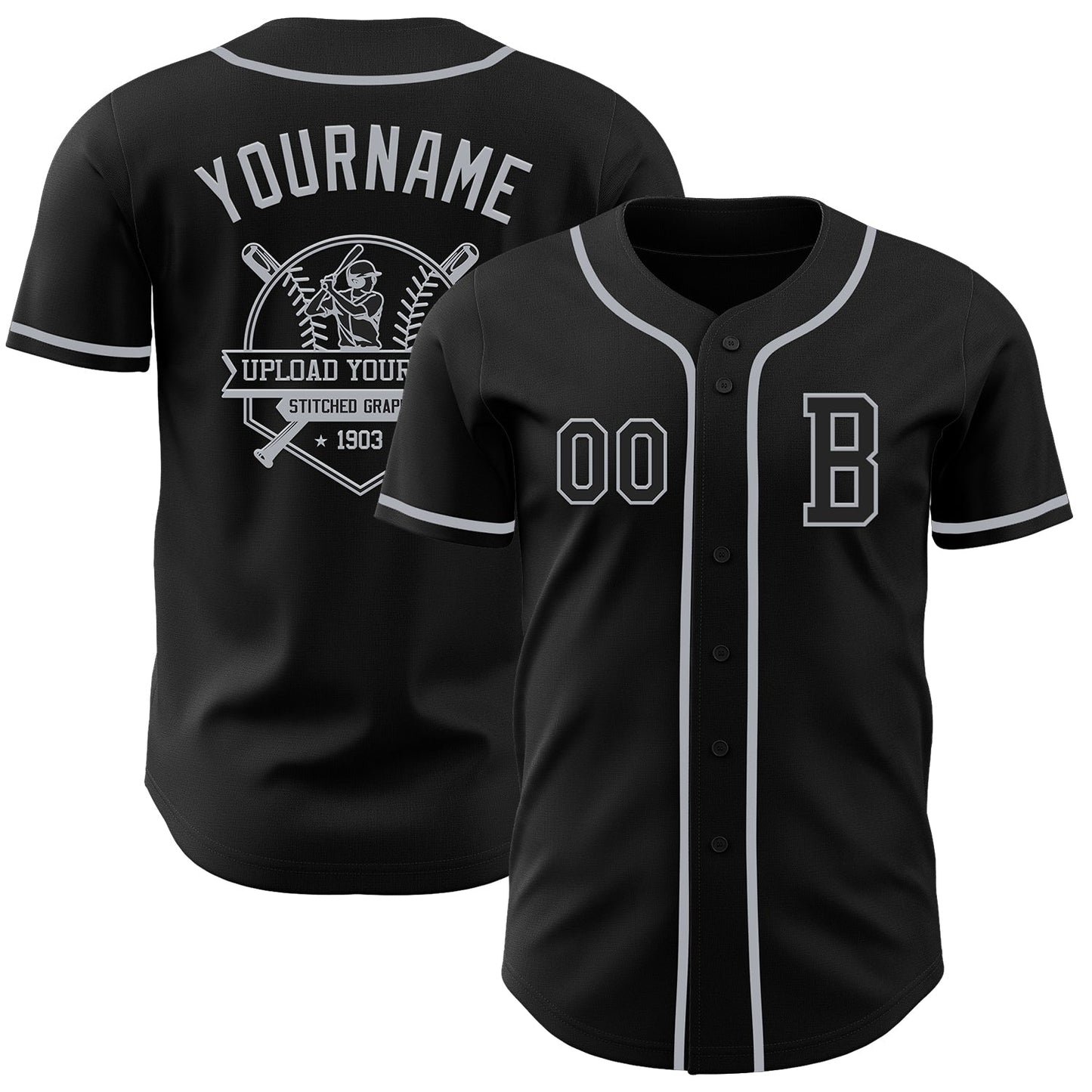 Custom Black Gray Authentic Baseball Jersey view 5