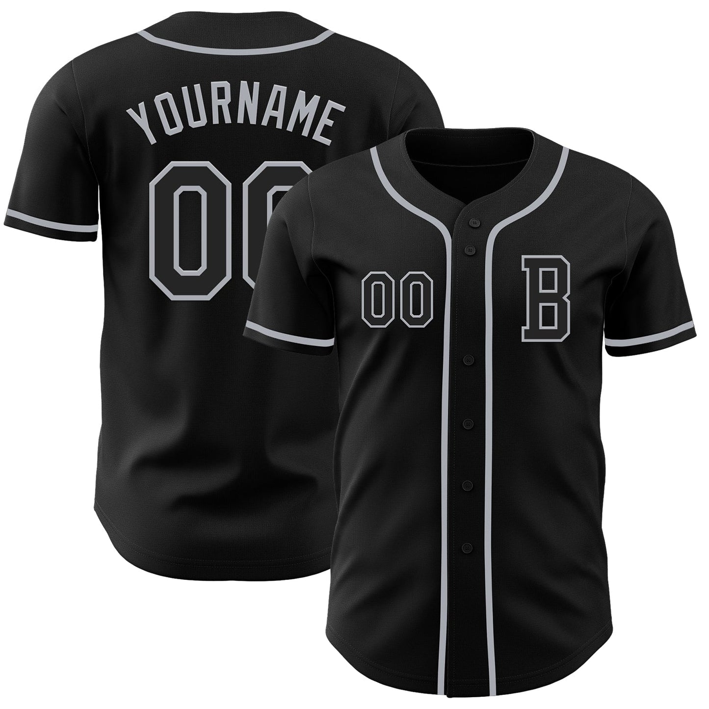 Custom Black Gray Authentic Baseball Jersey - Main View