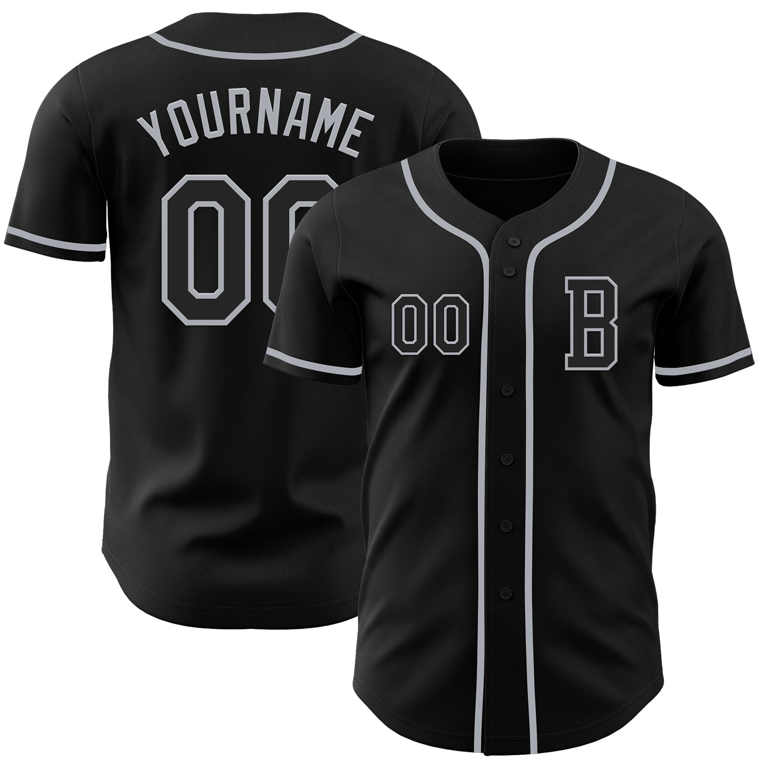 Custom Black Gray Authentic Baseball Jersey - Main View