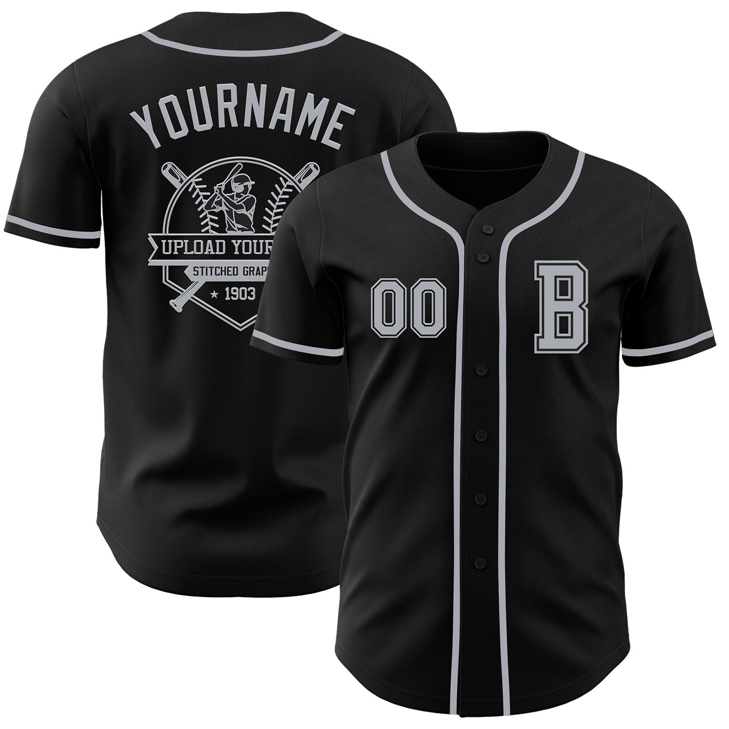 Custom Black Gray Authentic Baseball Jersey view 5
