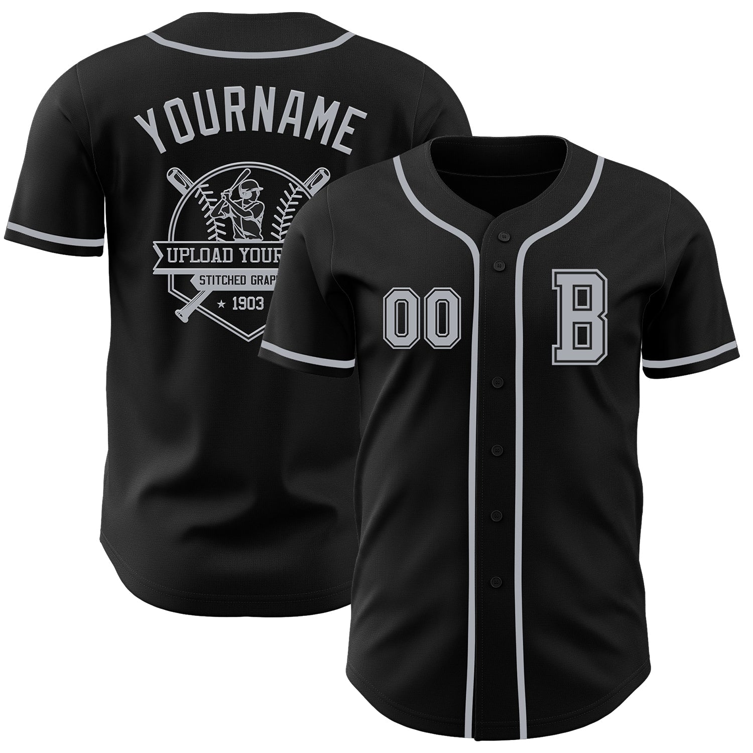 Custom Black Gray Authentic Baseball Jersey view 5
