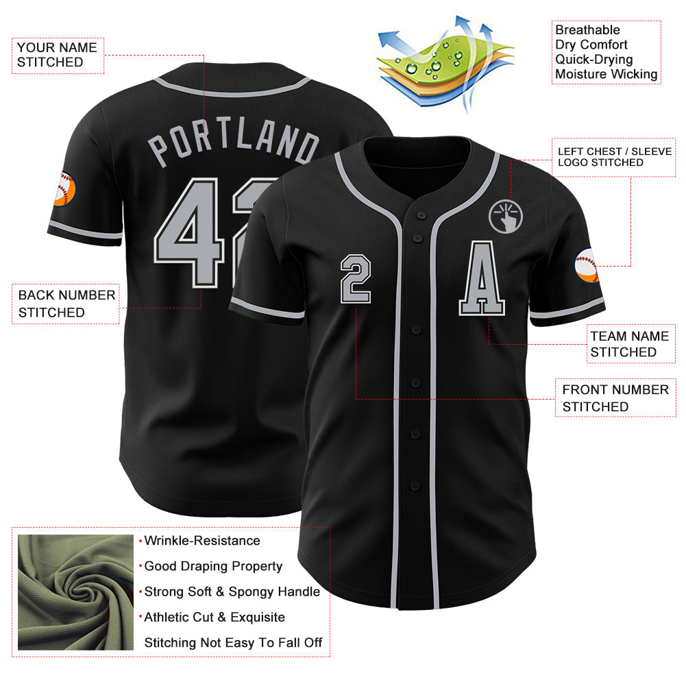 Custom Black Gray-White Authentic Baseball Jersey view 2