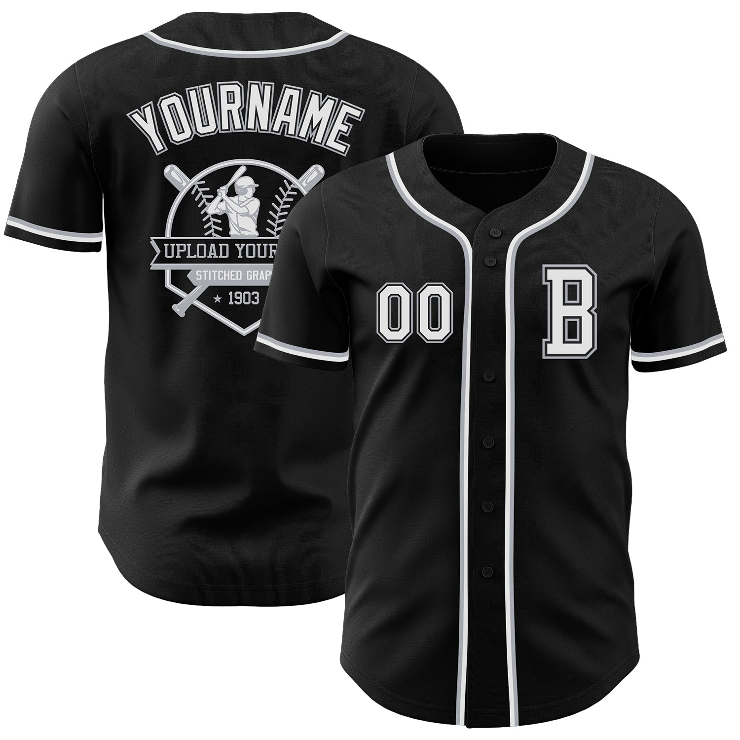 Custom Black White-Gray Authentic Baseball Jersey view 5
