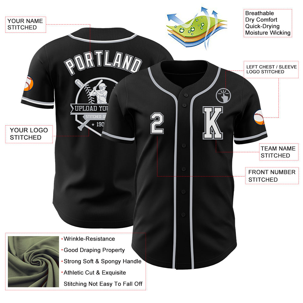 Custom Black White-Gray Authentic Baseball Jersey view 6