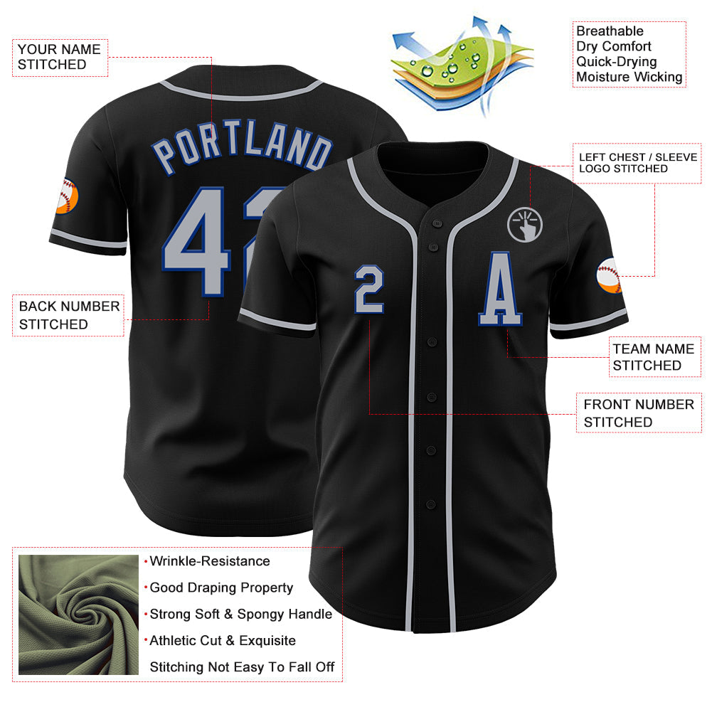 Custom Black Gray-Royal Authentic Baseball Jersey view 2