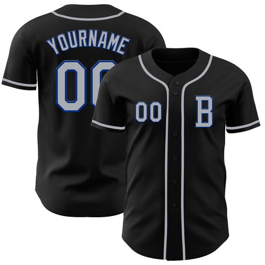 Custom Black Gray-Royal Authentic Baseball Jersey - Main View