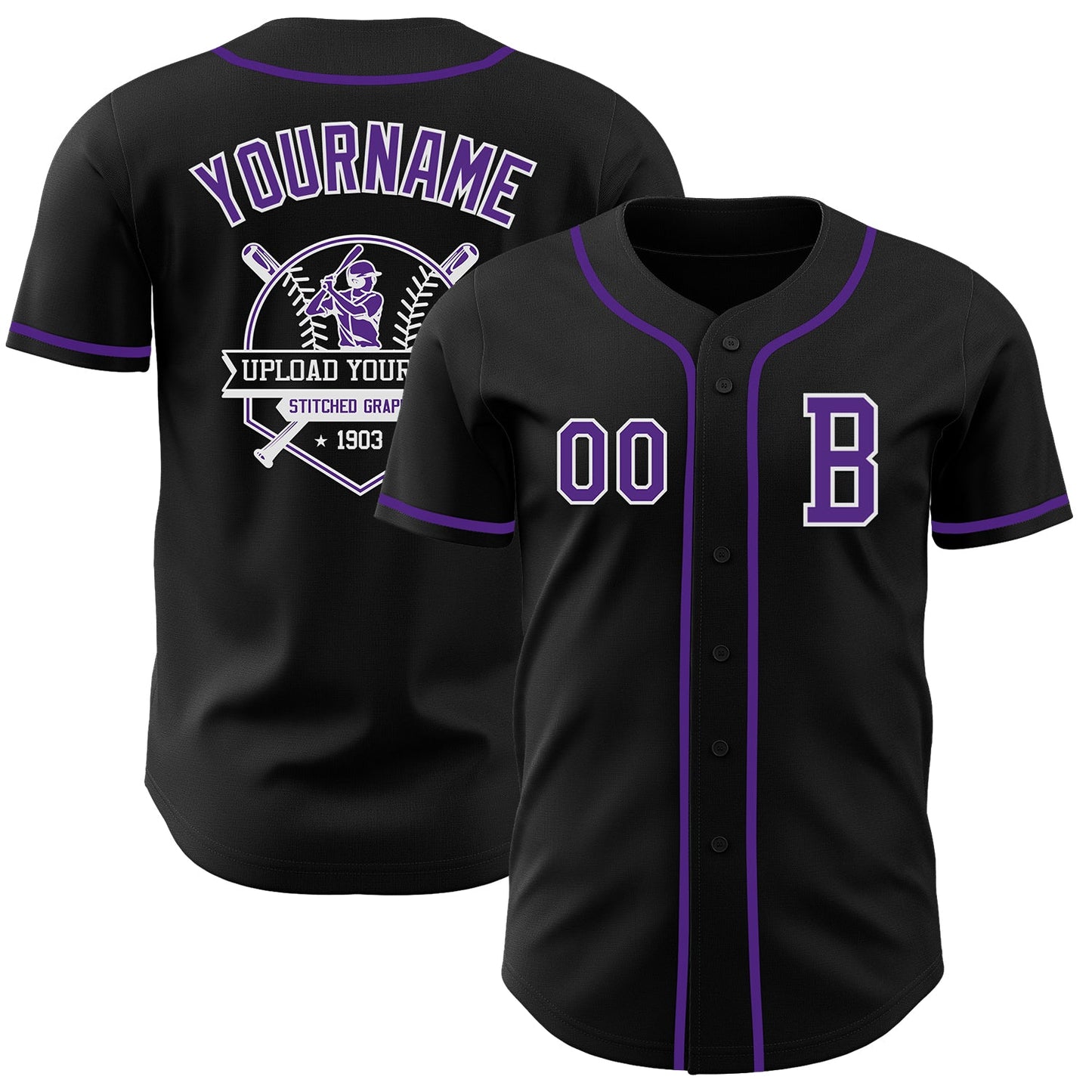 Custom Black Purple-White Authentic Baseball Jersey view 5
