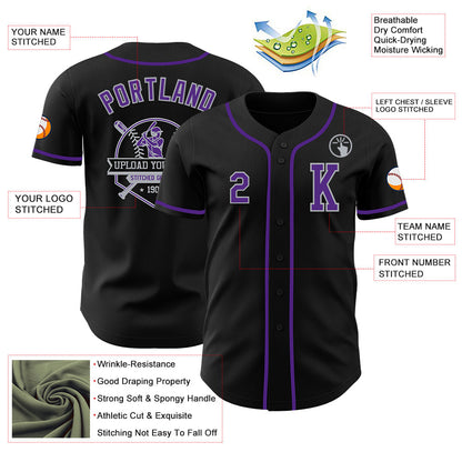 Custom Black Purple-Gray Authentic Baseball Jersey view 6
