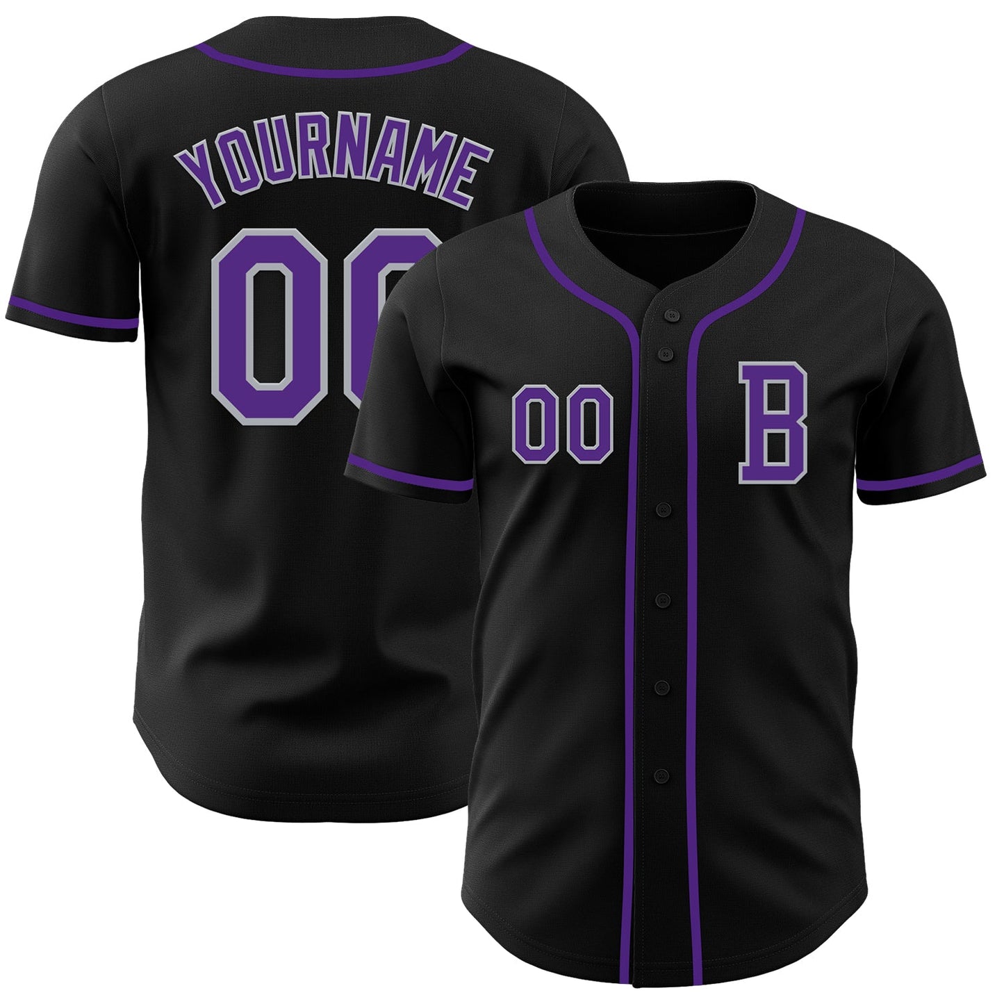 Custom Black Purple-Gray Authentic Baseball Jersey - Main View