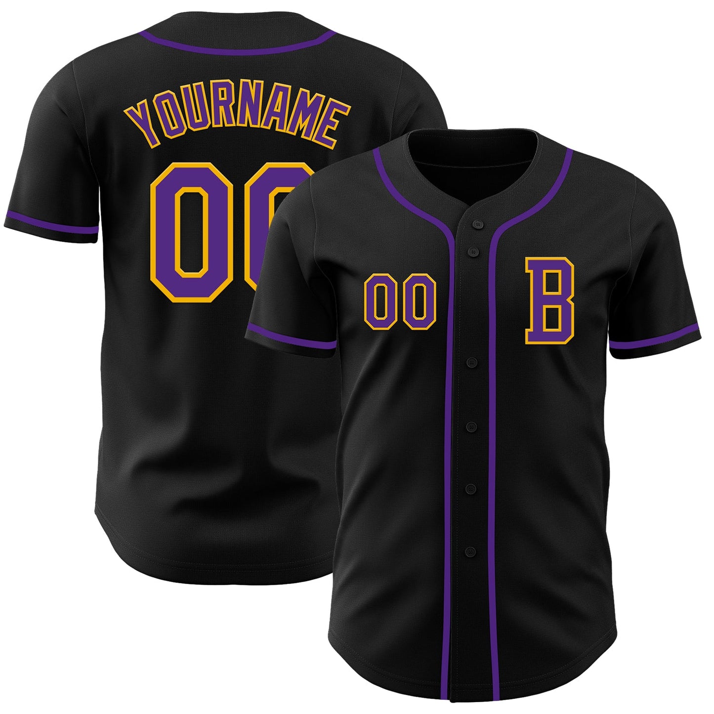 Custom Black Purple-Gold Authentic Baseball Jersey - Main View