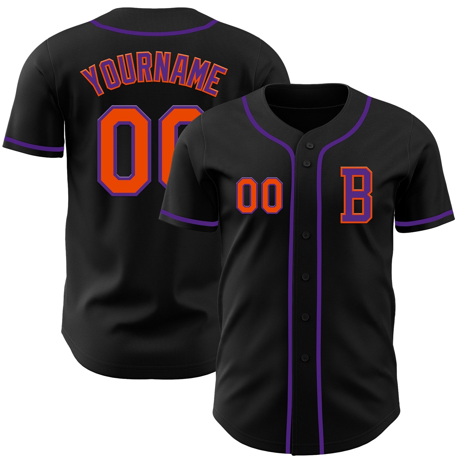 Custom Black Orange-Purple Authentic Baseball Jersey - Main View