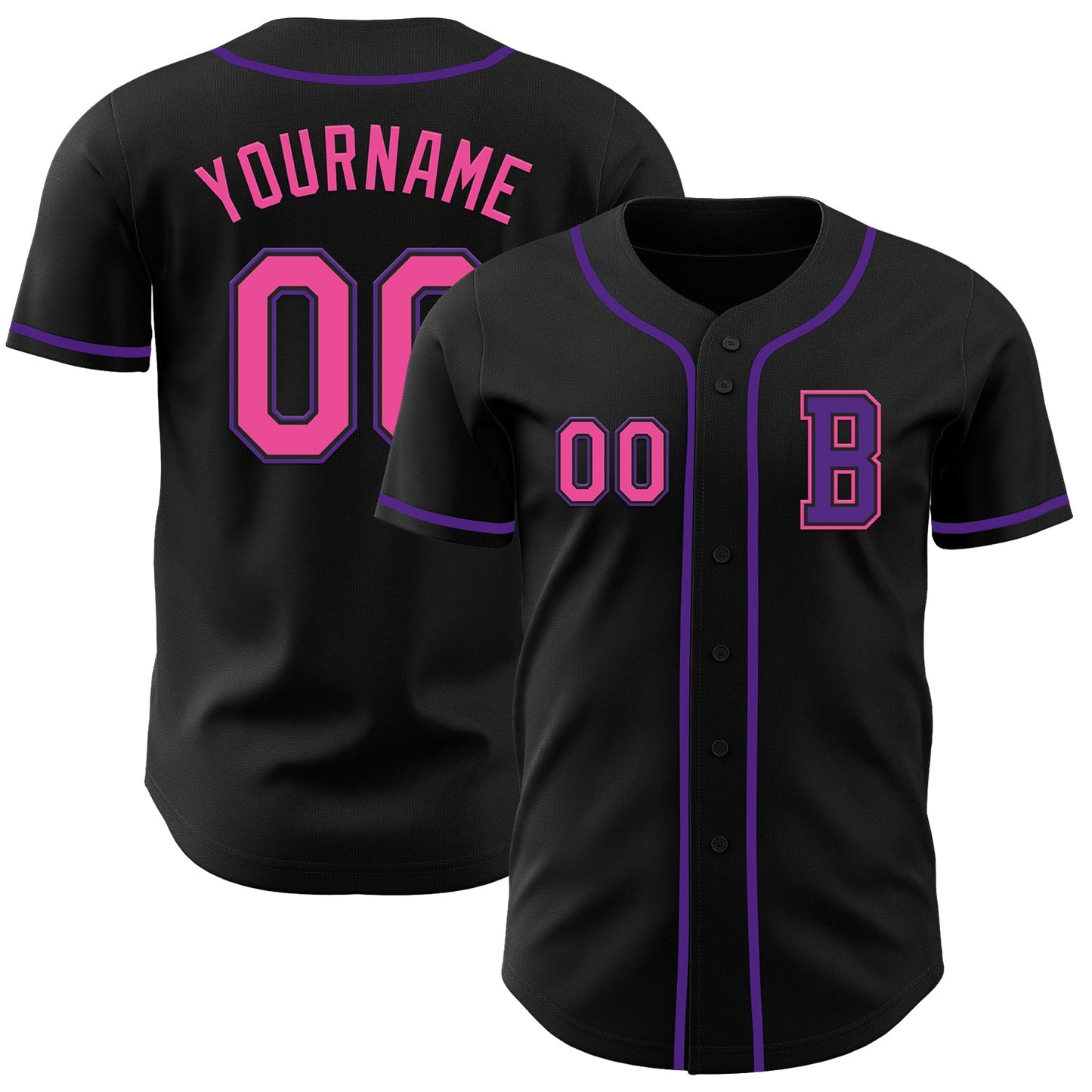 Custom Black Pink-Purple Authentic Baseball Jersey - Main View