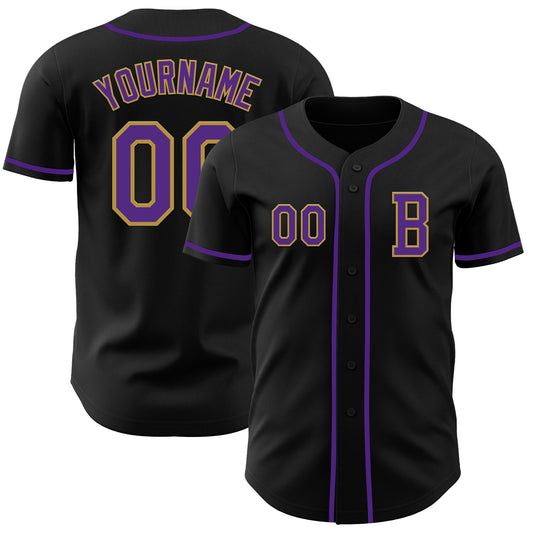 Custom Black Purple-Old Gold Authentic Baseball Jersey - Main View