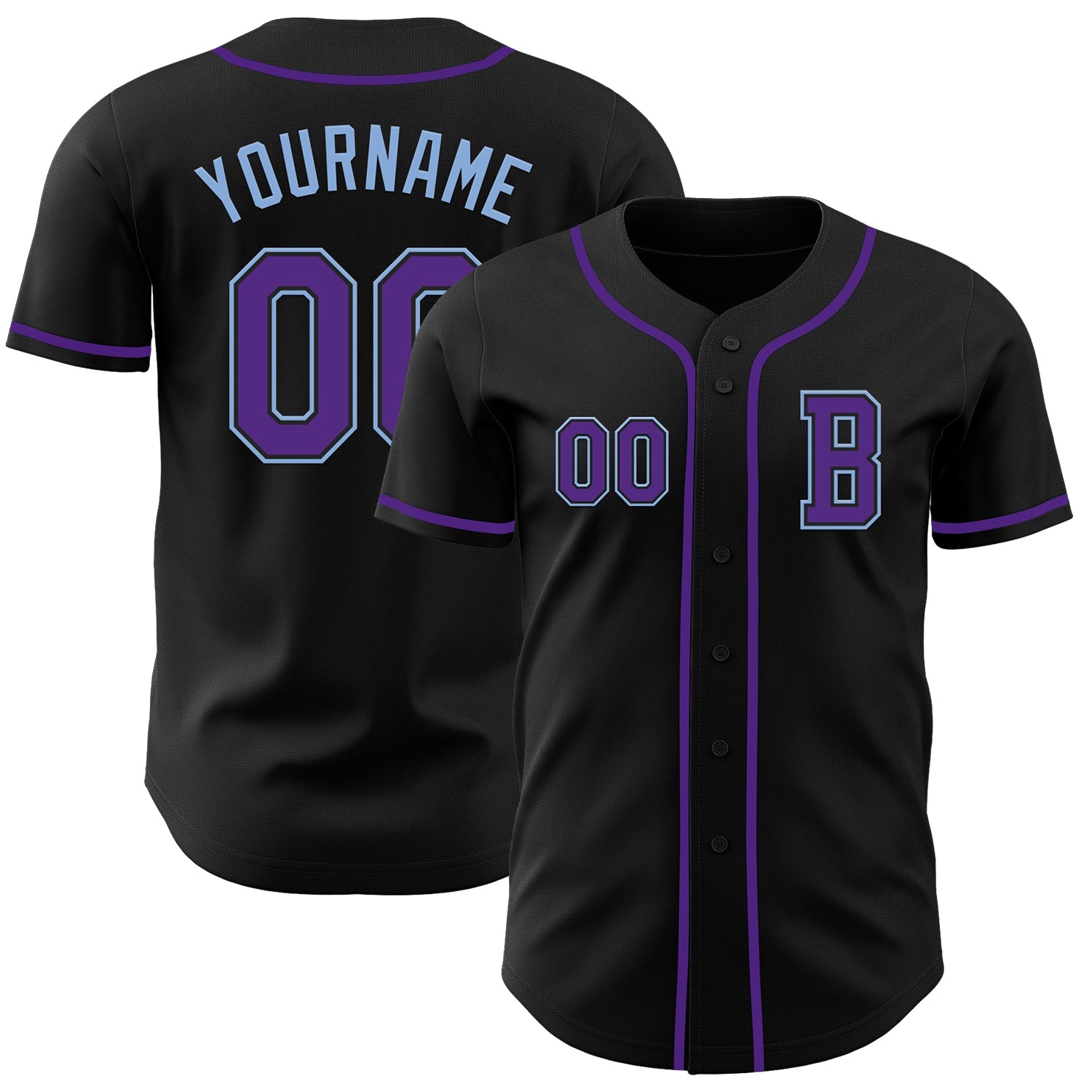 Custom Black Purple-Light Blue Authentic Baseball Jersey - Main View